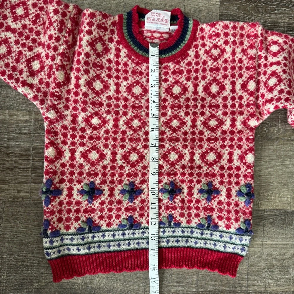 Kids Vintage Red Fair Isle Sweater with Floral Border